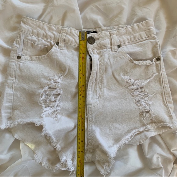 Ultra High Waisted White Distressed Denim Shorts - Picture 7 of 8